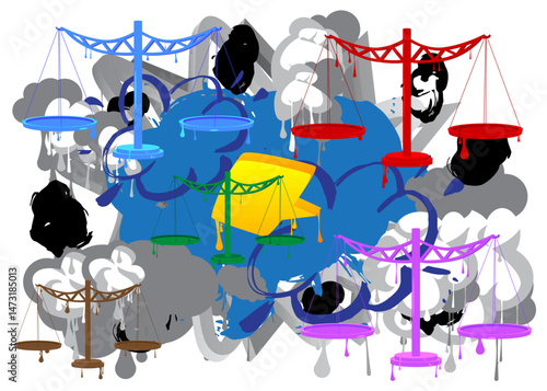 Scale graffiti. Abstract modern street art decoration performed in urban painting style.