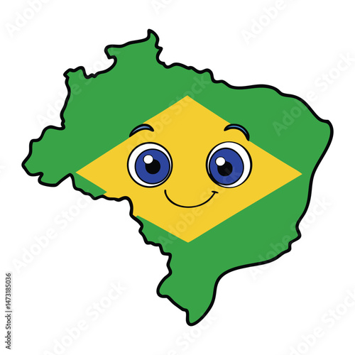 A map of Brazil showcasing the country's shape, with the vibrant green, yellow, and blue Brazilian flag draped across, symbolizing national pride and identity