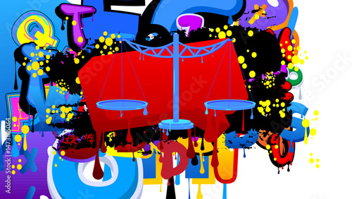 Scale graffiti. Abstract modern street art decoration performed in urban painting style.