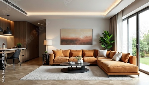 Wallpaper Mural Modern living room interior design with stylish furniture and decor , lamp, plant, rug Torontodigital.ca