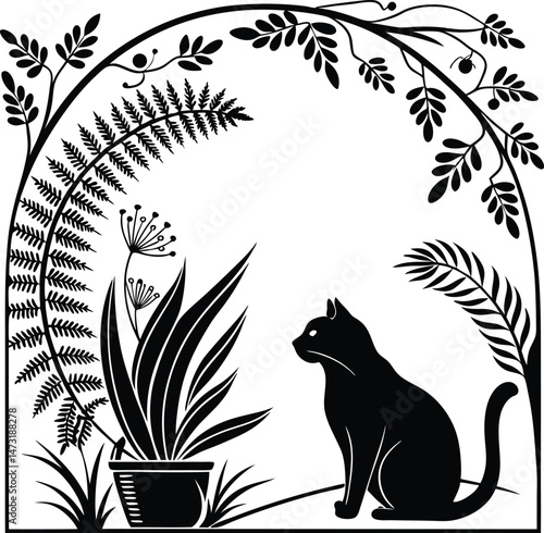 "Potted Plants and Purring Paws – Botanical Logo for Cat Lovers"