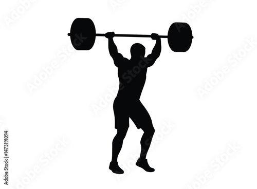 Crossfit silhouette. This image shows a silhouette of a person lifting a barbell, representing strength, fitness, and weight training. Vector clipart illustration design.