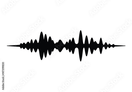 Sound wave silhouette. This image shows a black sound wave silhouette, also known as an audio waveform or soundwave pattern. Vector clipart illustration design.