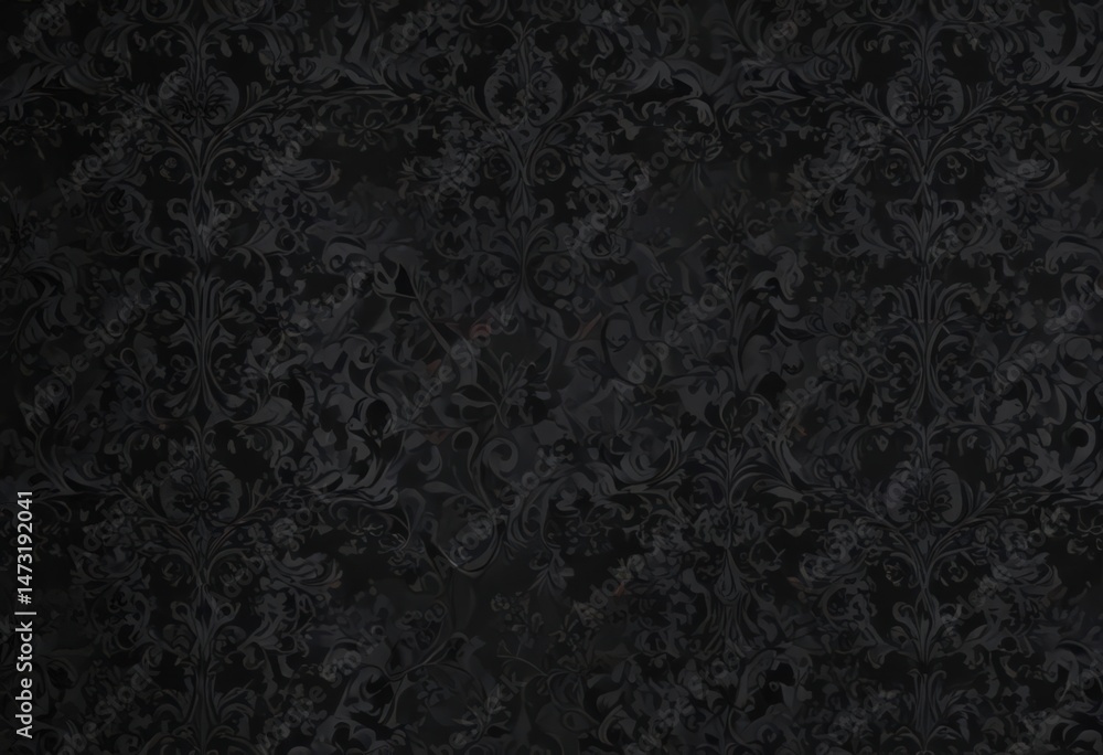 Seamless black gothic wallpaper; swirling floral damask pattern, vines, vintage, swirl Seamless black gothic wallpaper; swirling floral damask pattern, vines, vintage, swirl