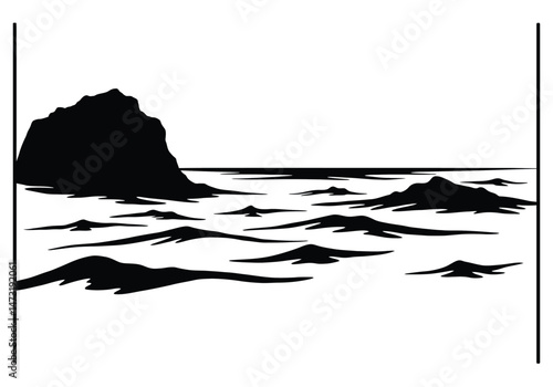 Ocean silhouettes. This image shows a silhouette of a weightlifter lifting a barbell overhead, emphasizing strength and fitness. Vector clipart illustration design.