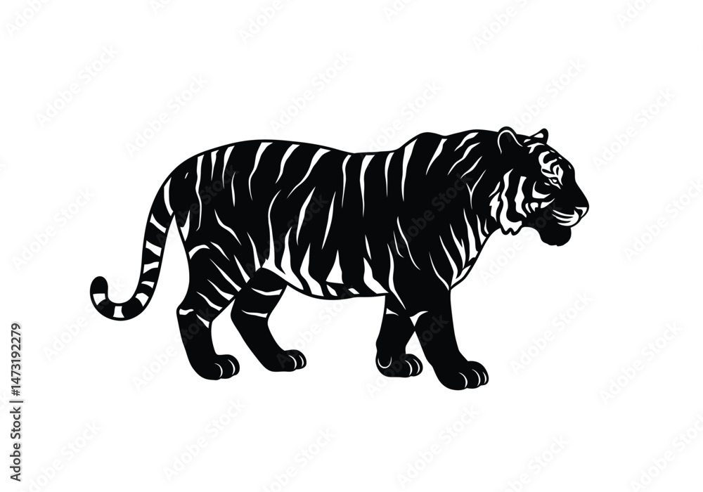 Obraz premium Tiger stripe silhouette. This image shows a black circular center with jagged, spiky rays extending outward, resembling a sunburst pattern. Vector clipart illustration design.