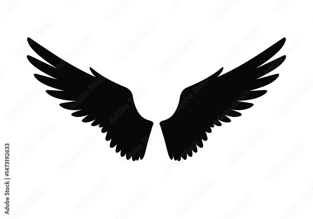 Obraz premium Wings silhouette. This image shows a black and white abstract design resembling a sun with sharp, pointed rays extending from a central circle. Vector clipart illustration design.