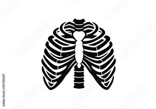 Ribs silhouette. This image shows a black and white abstract design resembling a sun with jagged rays emanating from a central circle. Vector clipart illustration design.