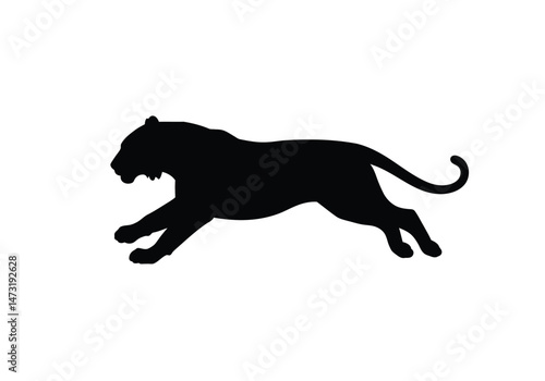 Running tiger silhouette. This image shows a black and white abstract design of a sun with jagged, spiky rays emanating from a central circle. Vector clipart illustration design.