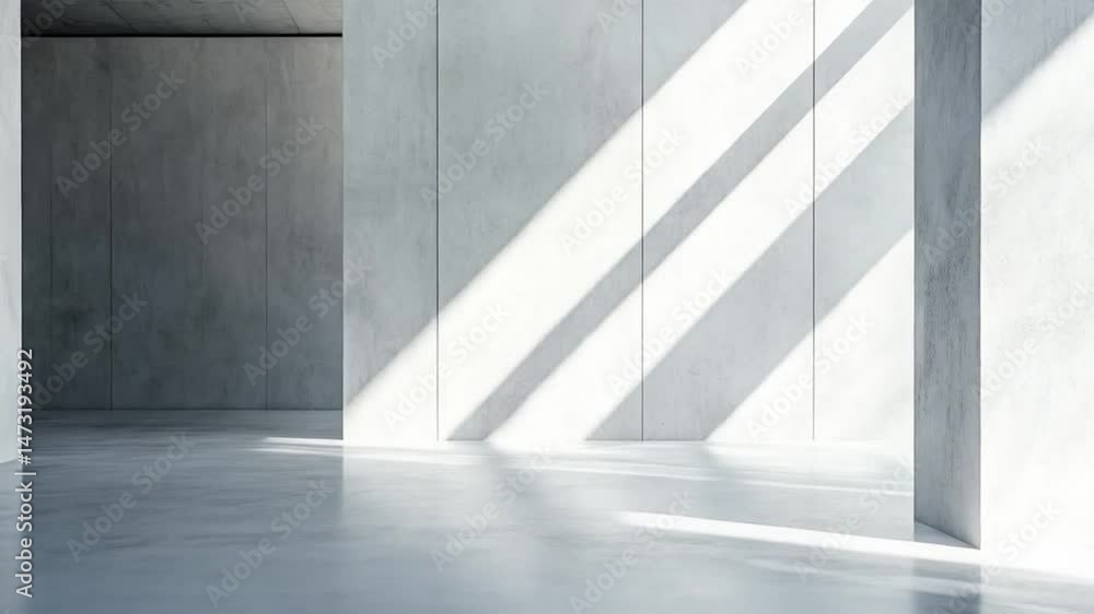Minimal concrete wall with diagonal sunlight shadows in modern interior Minimal concrete wall with diagonal sunlight shadows in modern interior