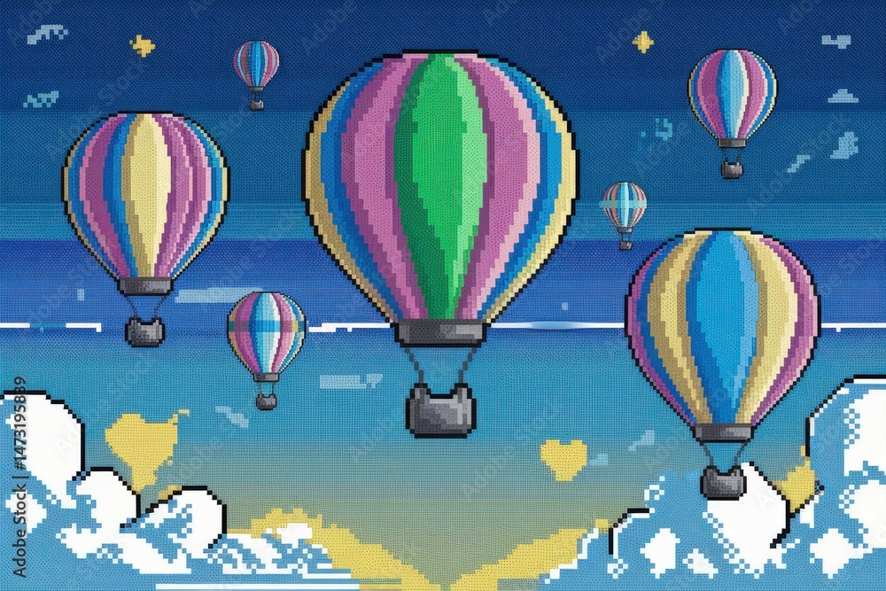 Fototapeta premium an AI Image Generator, Hot Air Balloons Flying High Over Scenic Blue Sky