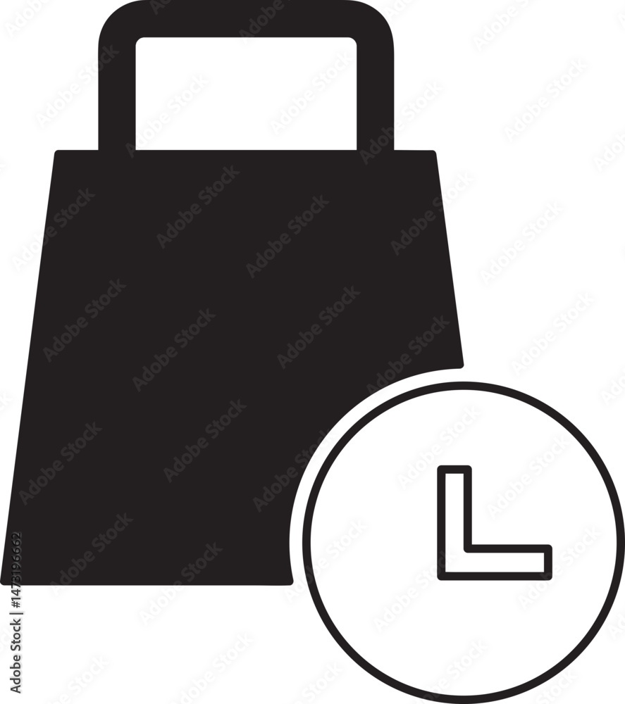 shopping bag with clock icon shopping bag with clock icon