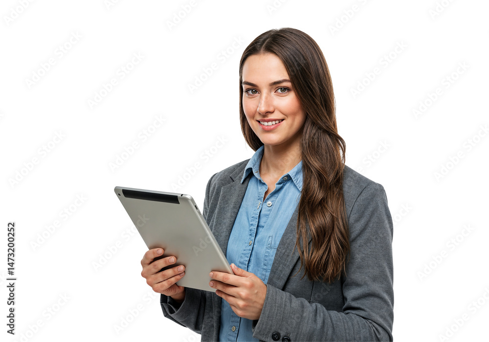 Confident businesswoman with tablet on transparent background Confident businesswoman with tablet on transparent background