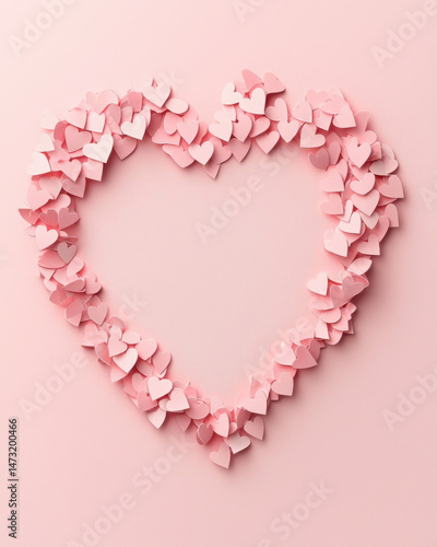 Heart shaped confetti soft pink background creates romantic vibe