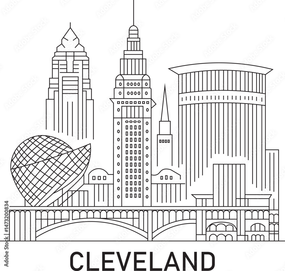 Fototapeta premium Cleveland City Line Draw Simple Minimalist
