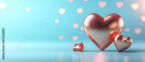 Glossy metallic heart illustration with soft background