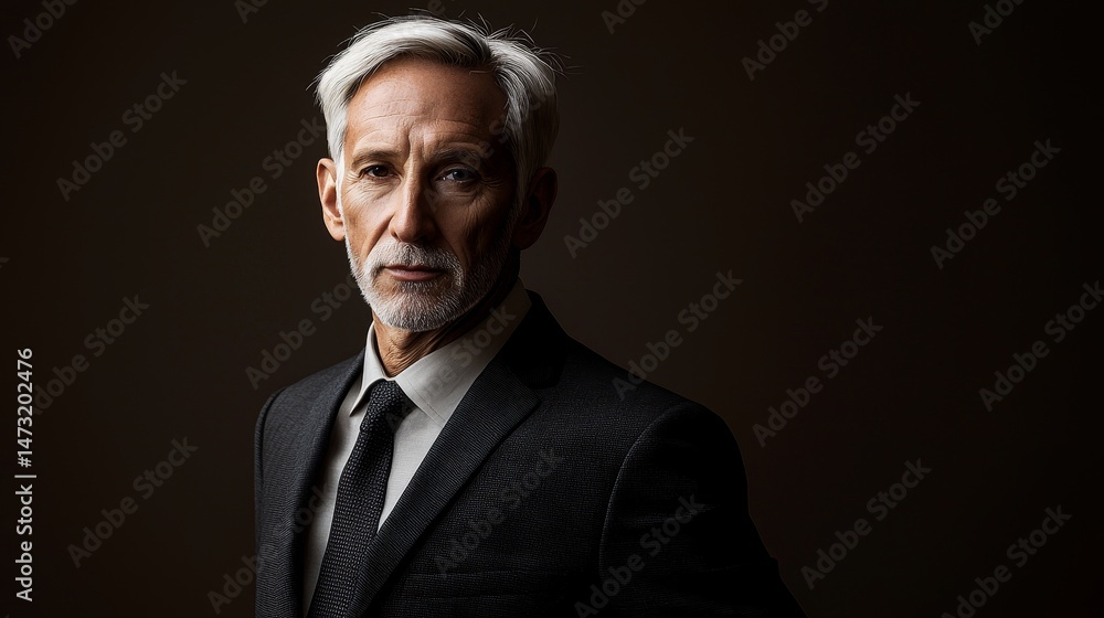 Fototapeta premium Professional Mature Man in Formal Attire Against Dark Background Looking Confident