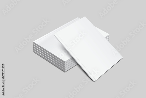 Vector realistic 3d magazine mockup with white blank cover isolated on background. For the business presentation magazine, notebook, booklet, brochure, catalogue or a publisher advertising corporate
