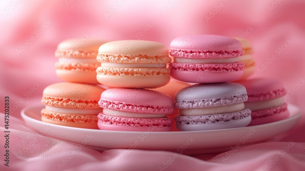 Fototapeta premium Stack of colorful macarons on a plate