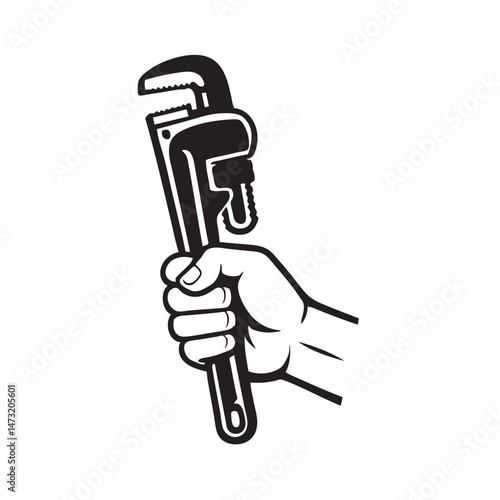 vector image of hand holding pipe wrench