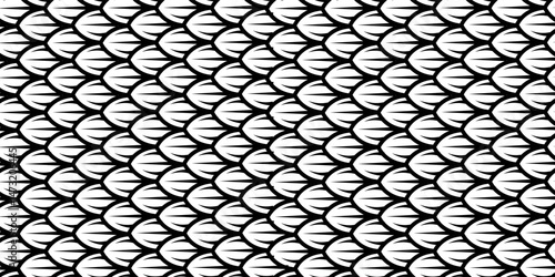 Dragon snake reptile fish mermiad scale seamless pattern tile. Dinosaur skin seamless pattern. Vector black