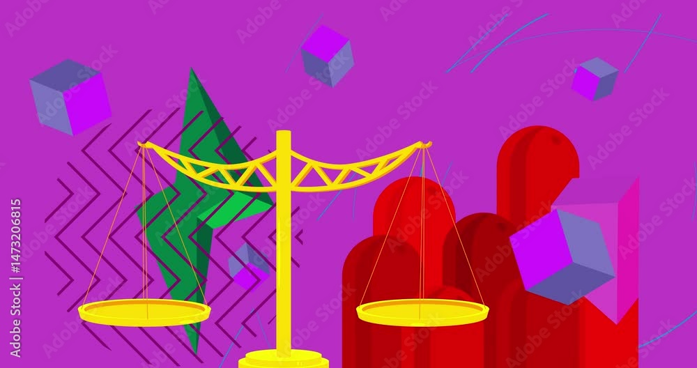 Scale geometrical graphic retro Law, Justice theme background video. Minimal geometric elements animation. Vintage abstract shapes illustration for advertising. Scale geometrical graphic retro Law, Justice theme background video. Minimal geometric elements animation. Vintage abstract shapes illustration for advertising.