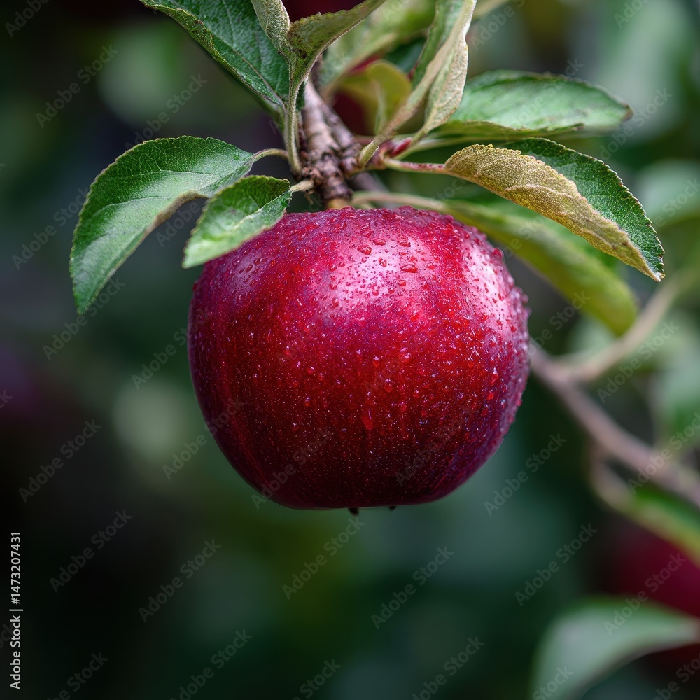 Obraz premium Close up of a plump, red hanging from a branch.