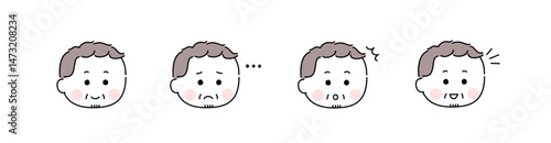 ゆるかわいい手描き風の表情セット／高齢男性