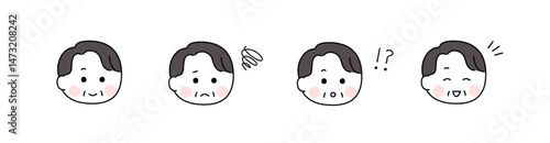 ゆるかわいい手描き風の表情セット／高齢男性