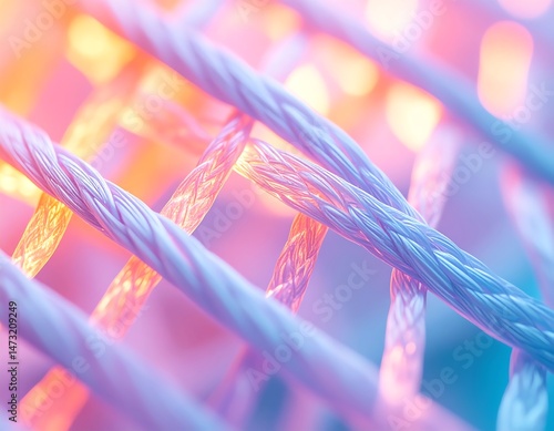 A surreal lattice of glowing threads, pastel infrared tones