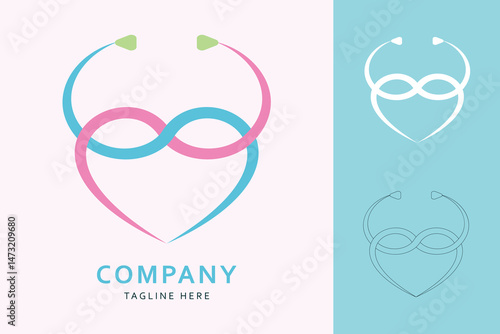 Medical treatment center logo design with organic shape. Healthcare service center logo for hospital, clinic, first aid home, physiotherapy center, diagnostic center.