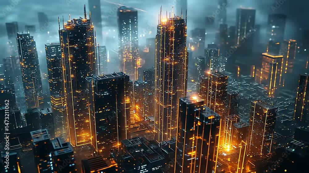 Futuristic Urban Skyline at Night with Lights Futuristic Urban Skyline at Night with Lights