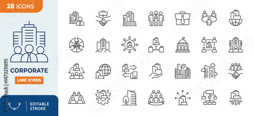 Corporate line editable icon set. Linear icon collection. Editable stroke. Vector illustration