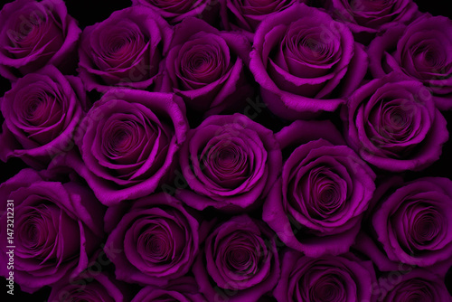bunch of purple roses on a black background