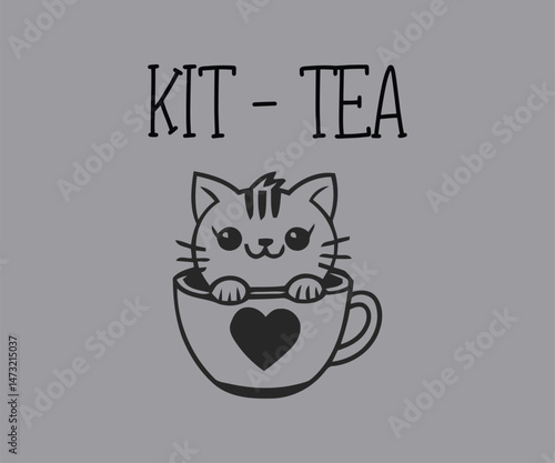 Kit tea, High-quality vector design for cat-themed apparel, great for print-on-demand and cat lover merchandise.