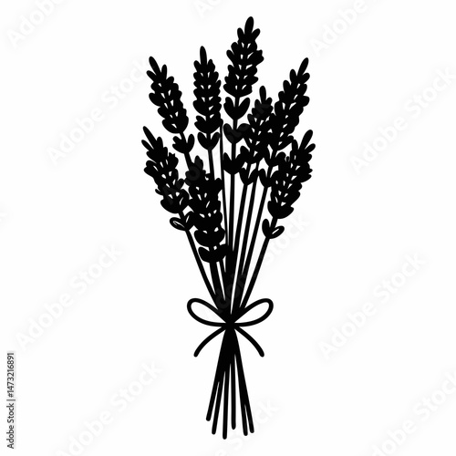 Hand-Drawn Lavender Bundle Silhouette Vector on White