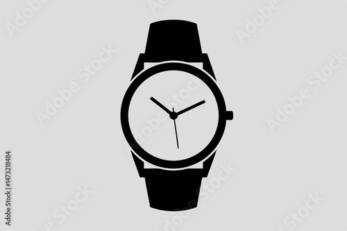 Simple elegant black wristwatch illustration depicting time and punctuality on a neutral background