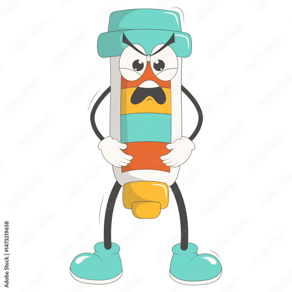 Groovy School Supplies Cartoon Character. Isolated on White Background. Groovy School Supplies Cartoon Character. Isolated on White Background.