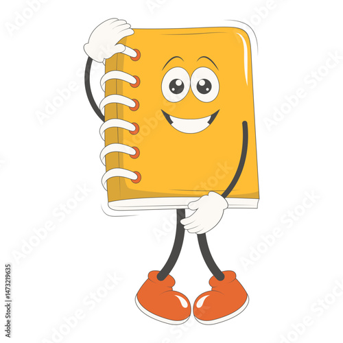 Groovy School Supplies Cartoon Character. Isolated on White Background.