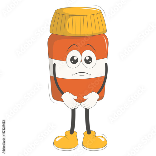 Groovy School Supplies Cartoon Character. Isolated on White Background.