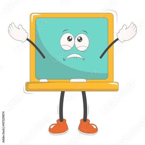 Groovy School Supplies Cartoon Character. Isolated on White Background.