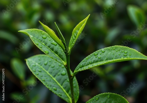 Close up view of vibrant green leaves with water droplets in a garden setting