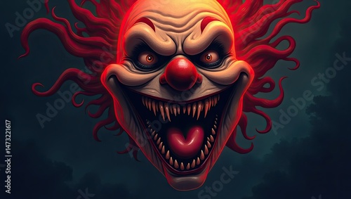 A Hauntingly Vivid Illustration of a Creepy Toothy Smiling Clown