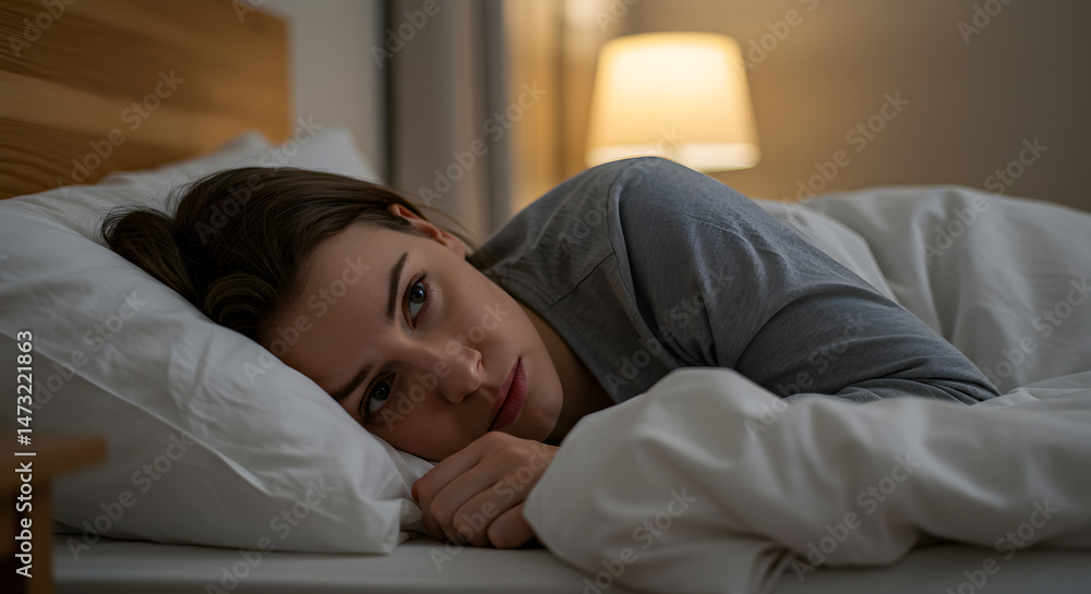 Woman Lying in Bed Feeling Sad, Depressed, or Anxious Exploring Emotional Distress and Mental Health Woman Lying in Bed Feeling Sad, Depressed, or Anxious Exploring Emotional Distress and Mental Health