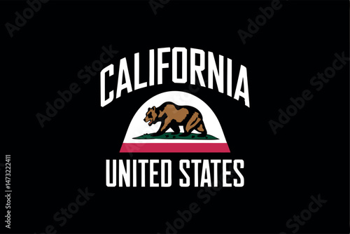 California state flag design featuring a grizzly bear with united states text on black background