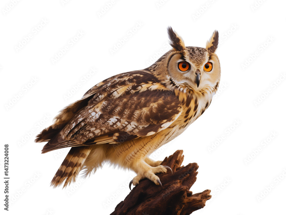 Fototapeta premium Majestic Eurasian Eagle Owl Perched on a Dark Wood