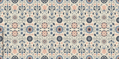 seamless pattern with blue flowers