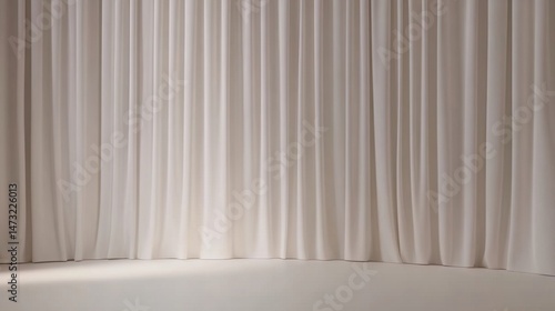 Long, elegant beige curtains hang in gentle folds, creating a soft and minimal backdrop in a well-lit room.