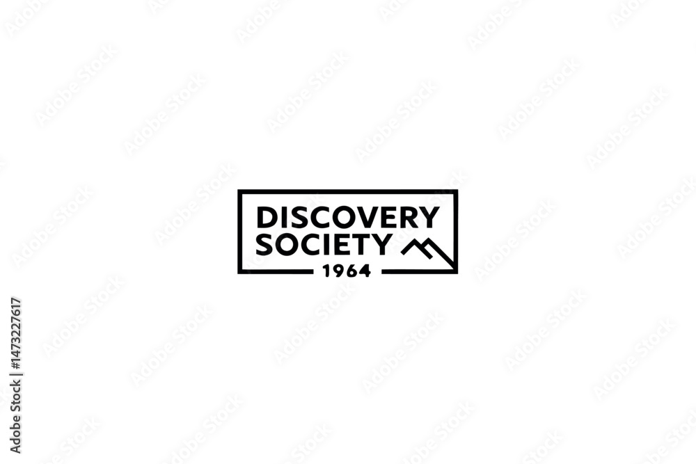Obraz premium Discovery society logo with mountain icon in simple and minimalist black and white design