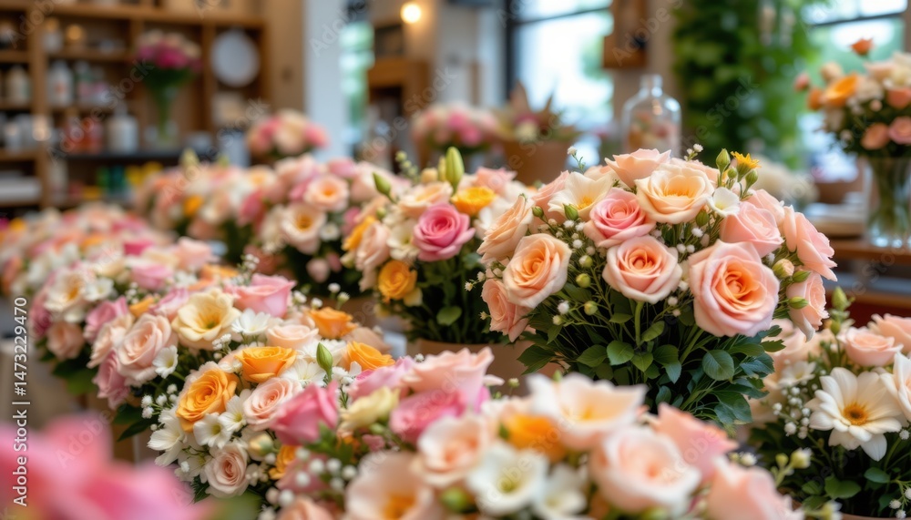 Fototapeta premium Floral arrangement showcase flower shop photography indoor setting close-up beauty in nature